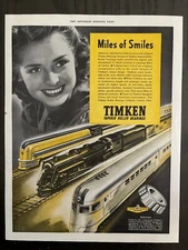 TIMKEN TAPERED ROLLER BEARINGS CANTON OHIO MILES OF SMILES VTG PRINT AD 1940