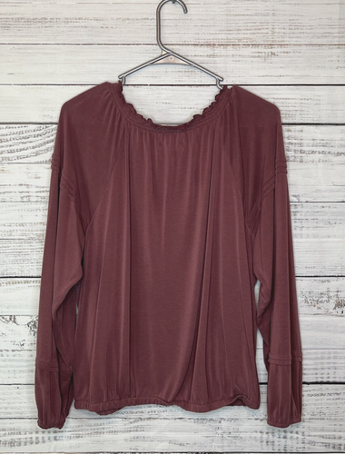 Lucky Brand Shirt Women L Mauve Raglan Long Sleeve Smock Tie Neck Modal Blend - Picture 9 of 14