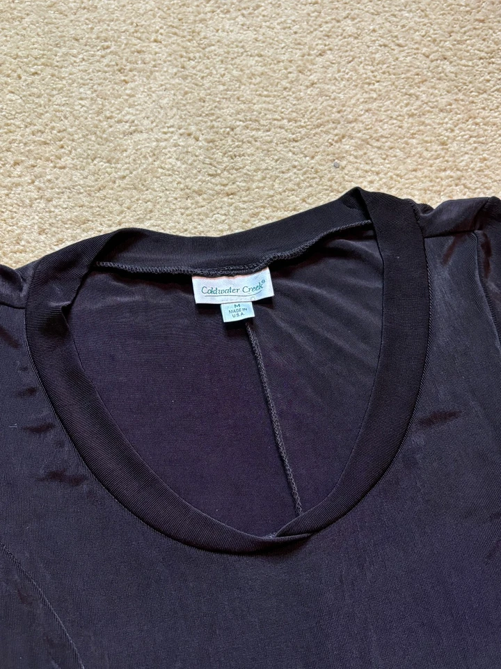 Coldwater Creek Thin Stretchy Silky Short Sleeve A-Line Midi Dress Brown USA M - Image 4 of 4