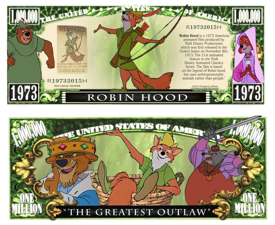 ROBIN DES BOIS - BILLET 1 MILLION DOLLAR US! Collection Walt DISNEY Hood Classic