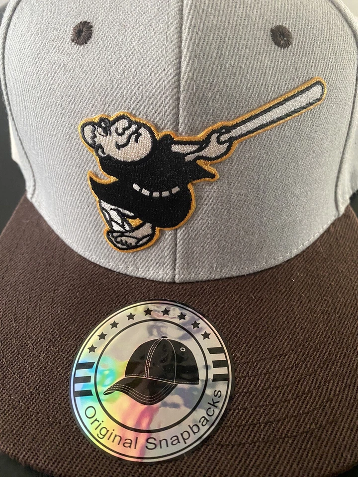 RETRO SWINGING FRIAR LOGO SAN DIEGO PADRES GRAY BROWN ADULT SIZE SNAPBACK HAT - Image 2 of 4