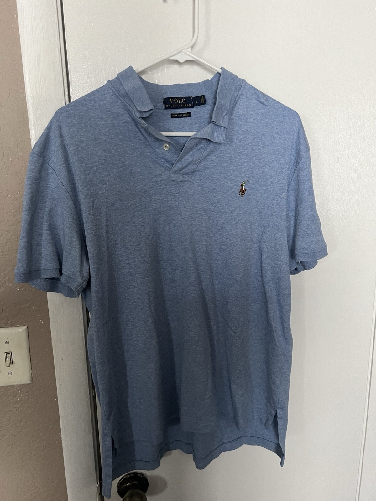 Polo Ralph Lauren Camicia Uomo L Blu Carne Pony Pima Soft Touch Manica Corta DIFETTO