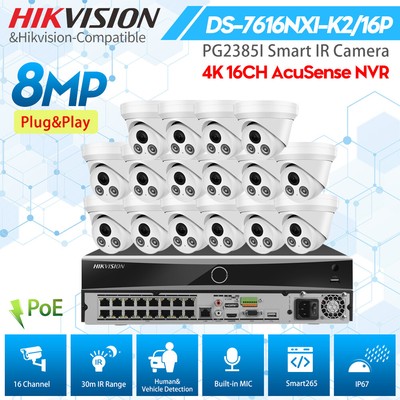 Hikvision 16CH AcuSense Security CCTV System 4K POE NVR 8MP IR MIC IP Camera Lot