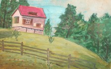 Antikes europäisches Gouache Gemälde Landschaft