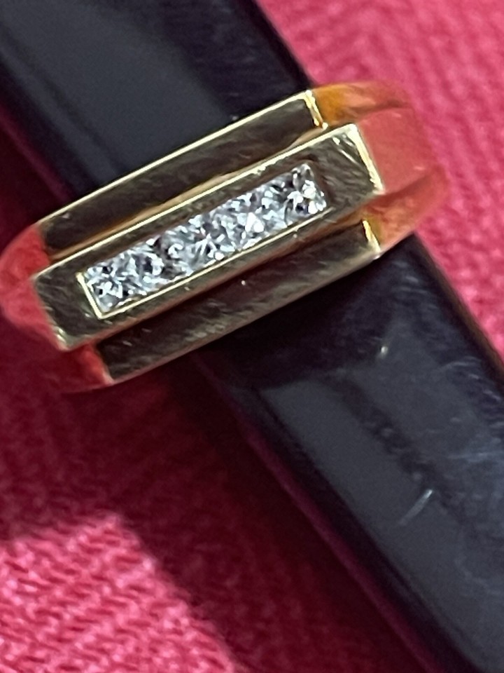 Men's 14k Yellow Gold Square CZ Ring - Invisible Set Cubic Zirconia Ring For Men, Size 8, Handcrafted In USA