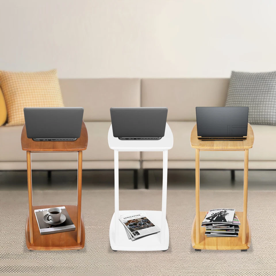C Shaped End Table Small Side Sofa Table Sofa End Table Laptop Table Wheels Home - Image 2 of 4