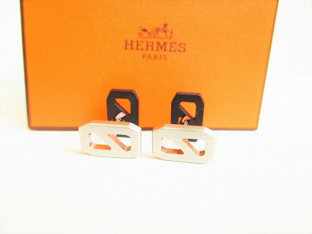HERMES Silver & Black Silver Plated Chaine d'Ancre Cufflinks Auth