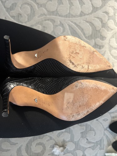 Schultz Maryana schwarz Leder spitz zulaufend zum Überziehen kniehohe Stiefel Größe 8B Krokodil - Bild 8 von 8