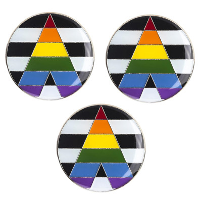 3 x gerade Verbündete rund LGBTQI Flagge Metall Emaille Pin Anstecker Revers