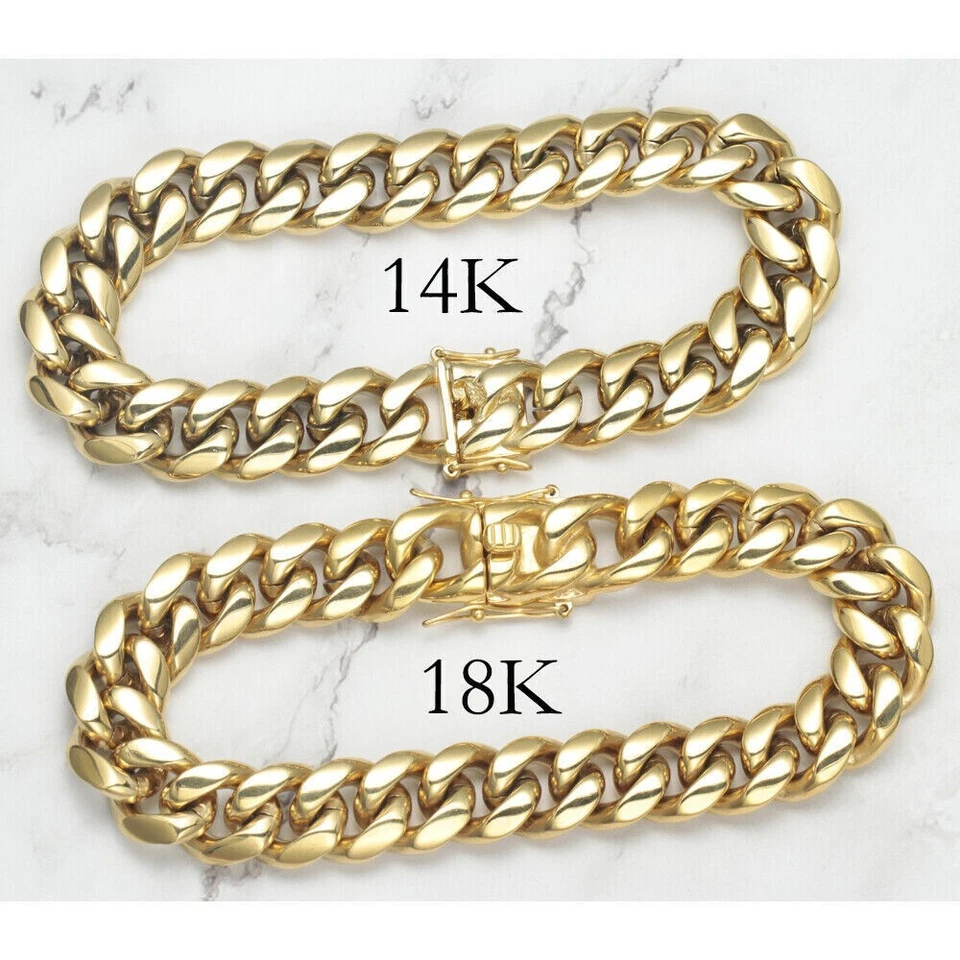 Men's Miami Cuban Link Bracelet & Chain Combo Set Gold Plated Stainless Steel - Image 2 of 4