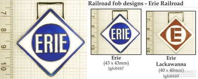 Erie railroad decorative fobs, various designs & leather strap 