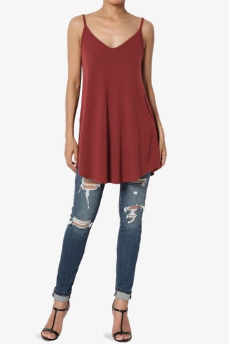 TheMogan Women's Scoop V Neck Stretch Draped Jersey Flared Camisole Tunic Top - Picture 62 of 302