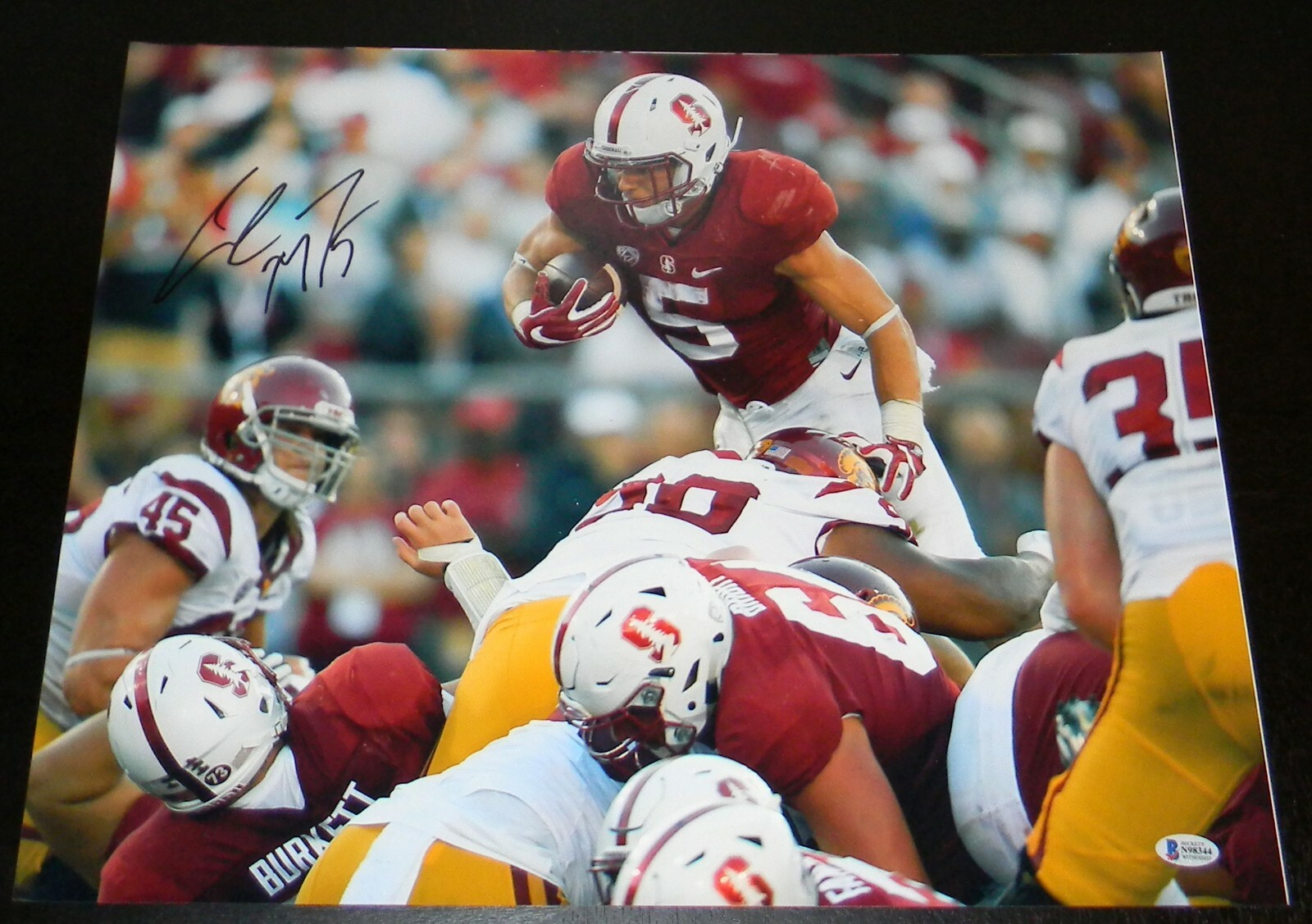 Christian McCaffrey Autographed Signed Stanford Cardinal VS USC 16x20 PHOTO BECKETT 