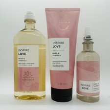 3 PCS BATH  BODY WORKS INSPIRE LOVE ROSE  VANILLA BODY WASH CREAM PILLOW MIST