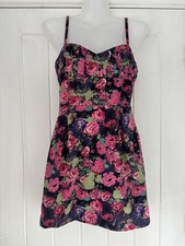 Zara TRF Womens Pink Green Purple Floral Dress A-Line Rose Cotton Size M Holiday