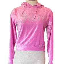 Juicy Couture Rhinestone Bling Hoodie Velour Pullover Y2K Barbie Pink Small