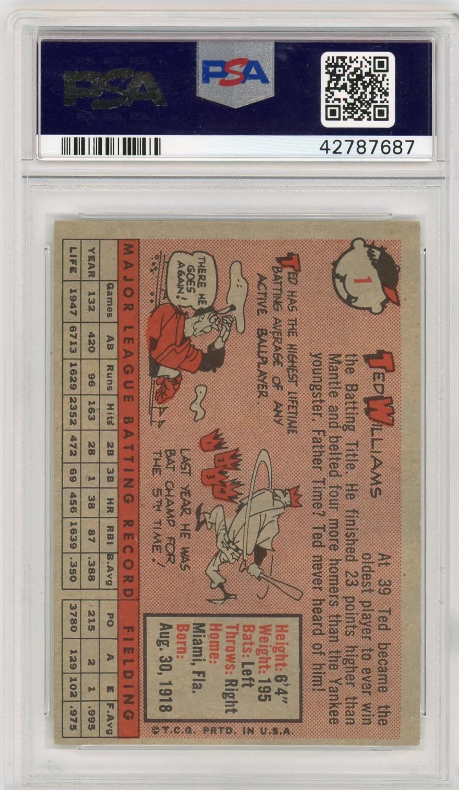 1958 Topps Ted Williams #1 PSA 6 view 2