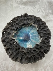 HAWAIIAN VOLCANO Crater BOWL Signed BY HUTCH CERAMIC RAKU; MAUI, Hawaii