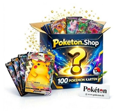 100 Pokémon-Karten (inkl 10 holos + 1 V oder EX Karte) - Deutsch - zufällig gemi