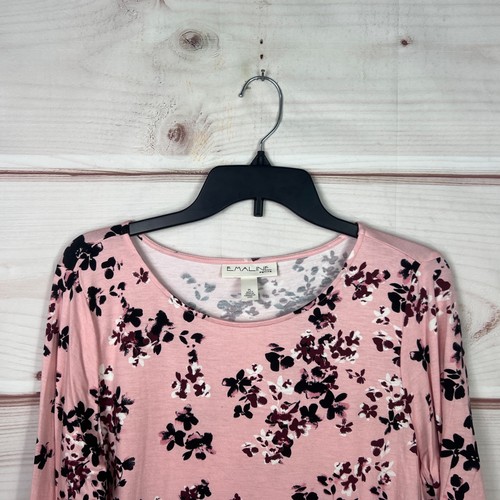 Emaline Top Womens PL Pink Floral T-Shirt 3/4 Sleeve Scoop Neck Knit Pullover - Picture 2 of 7
