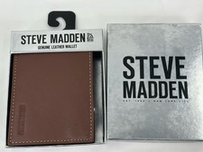 Steve Madden Billfold Brown Leather Wallet With Back RFID New In Box