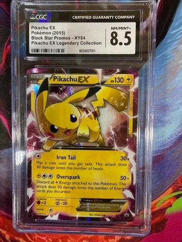 Pikachu EX XY84 CGC 8.5 NM/Mint + 2015 Black Star Promo Pokémon Card