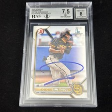 JAMES WOOD AUTOGRAPHED 2022 1ST BOWMAN PROSPECTS RC NATIONALS BECKETT 8 / auto