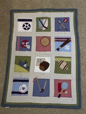 Pottery Barn Kids Crib Quilt Patchwork Boys Sports Football Baseball Basketball