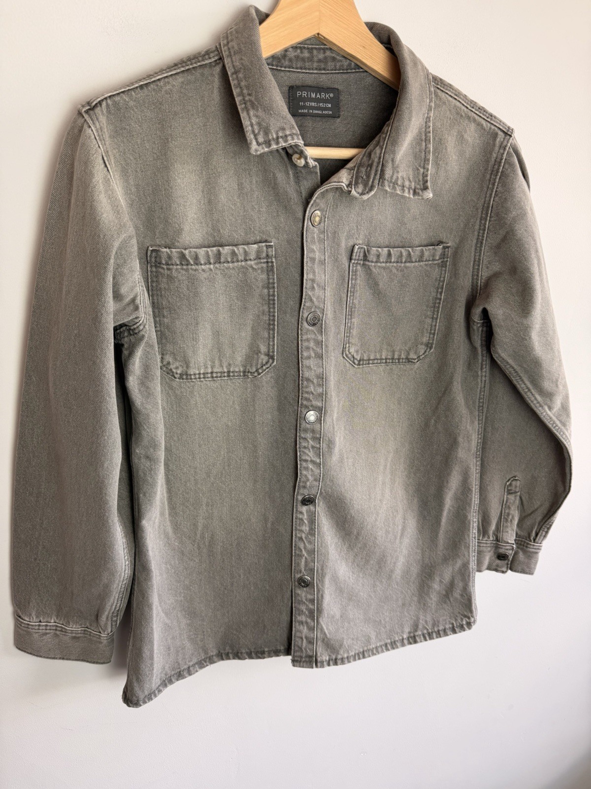Primark Boys Grey Denim Shirt Size 11-12 Years Casual Button Down Long Sleeve