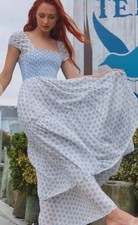 LoveShackFancy - Anzie Powder Blue  Floral Smocked Maxi Dress XS