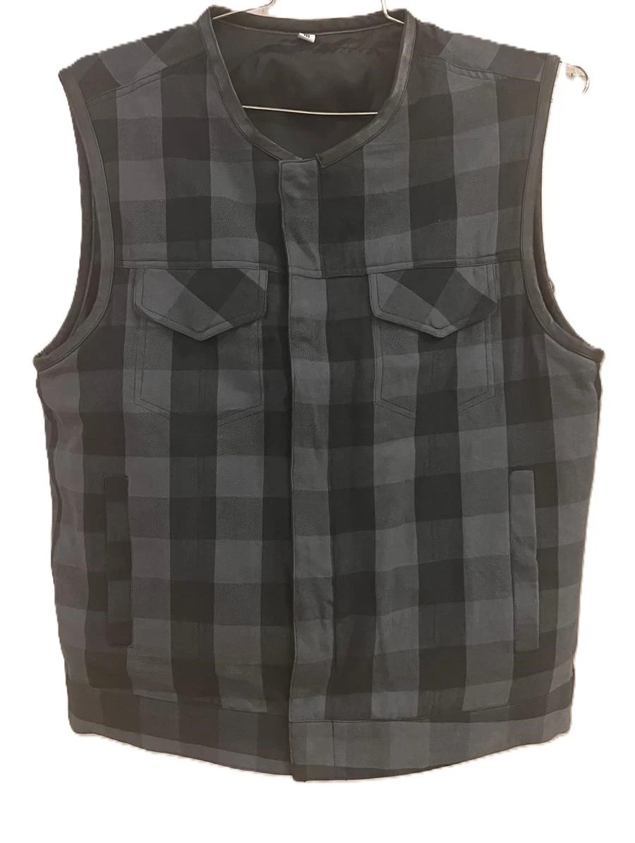 MEN'S PLAID FLANNEL BIKER SHIRT VEST WESTERN STYLE
