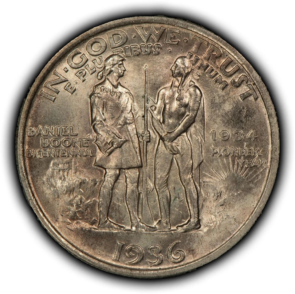 1936 50c Daniel Boone Commemorative Silver Half Dollar - BU - SKU-C1256 - Image 3 of 4