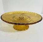 VTG Amber Anchor Hocking Fairfield Pedestal Cake Plate 10” c1970