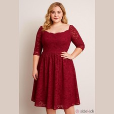 ASOS Burgundy Lace Midi Dress Retro Vintage Inspired Fit Flare