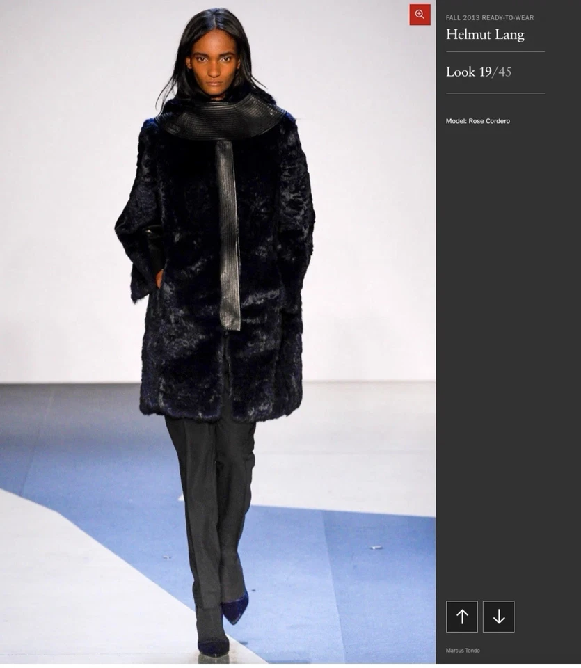 Abrigo Helmut Lang Fontana Azul Piel de Conejo Piel de Cordero Cuero SP Pasarela Parka Anorak Foto 2 de 4