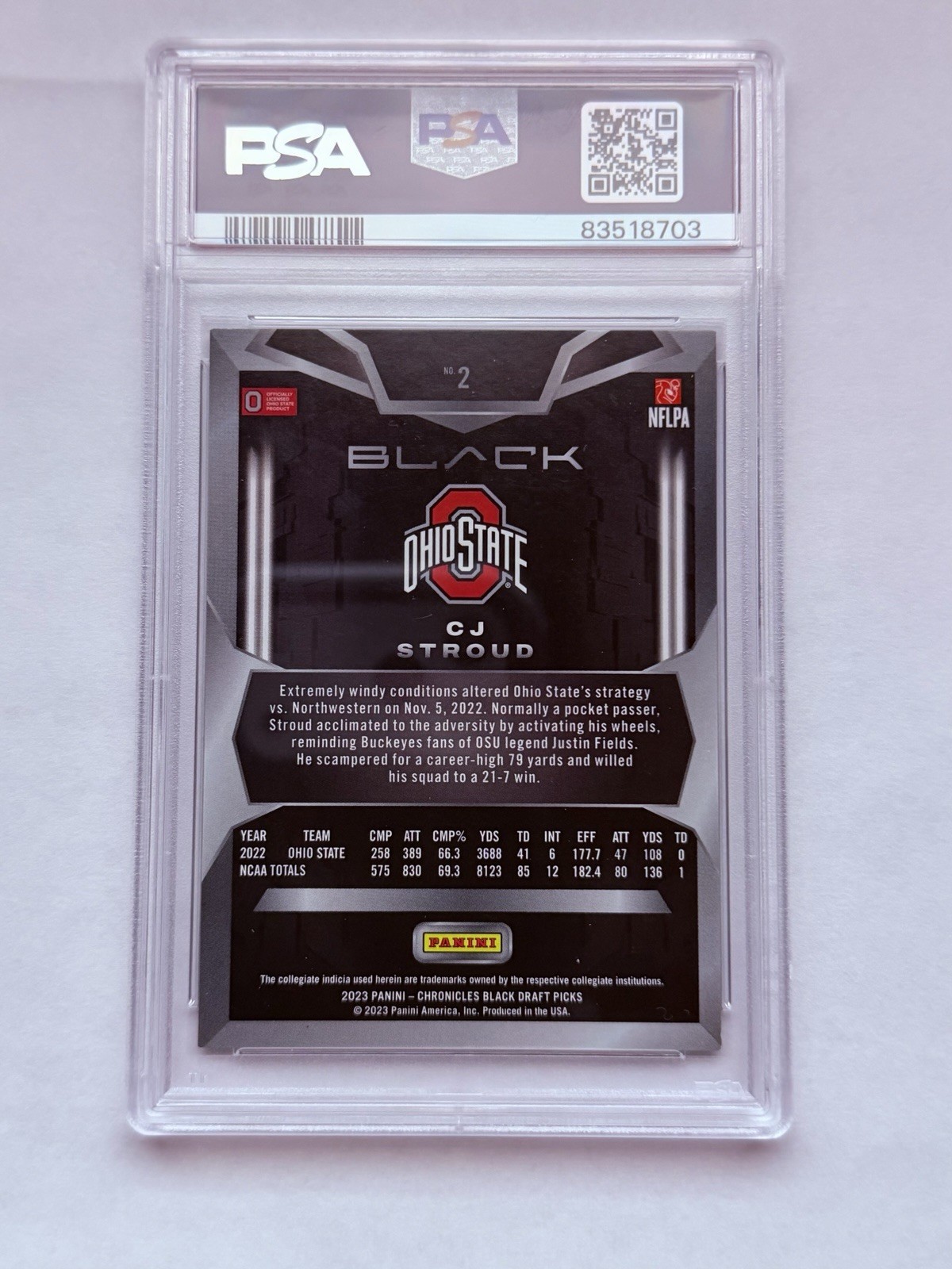 2023 Chronicles Draft Picks Black CJ STROUD Rookie #2 Ohio State blue /99 PSA 9 view 2
