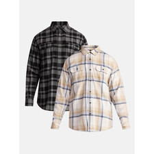 George Men's Double Pocket Flannel Shirt, 2 Pack S Small White and Charcoal