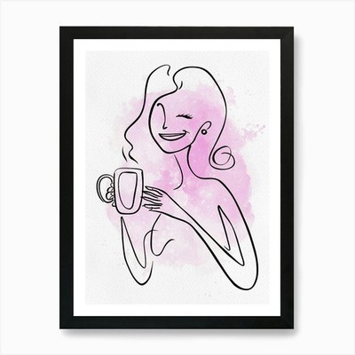 Frau, die gerne Kaffee trinkt Kunst Gerahmtes Wandbild Poster Leinwanddruck Bild