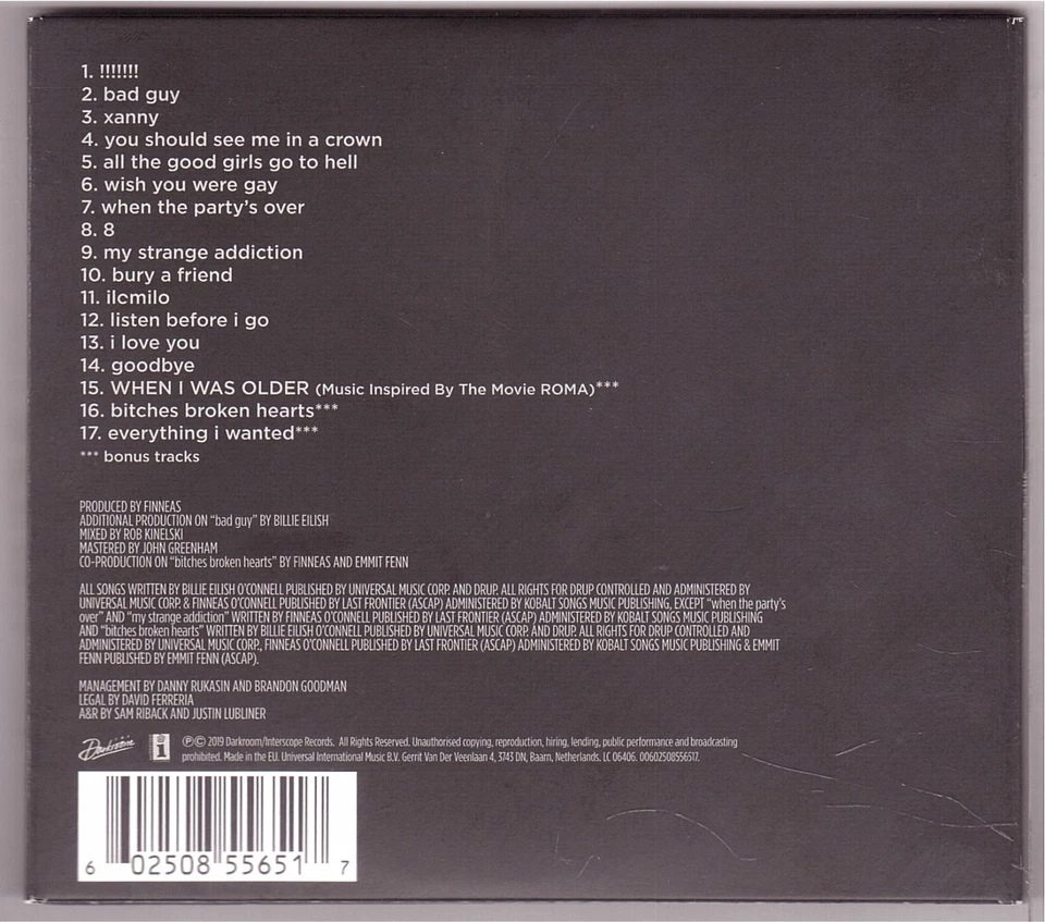 Billie Eilish - When We All Fall Asleep, Where Do We Go? (CD 2019) - Bild 2 von 2