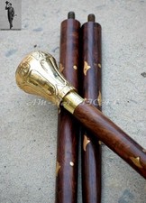 Vintage Brass Handle Wooden Walking Stick 3 Piece Folding Cane Antique Style