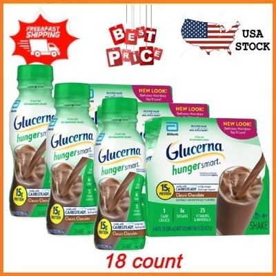 18 CTs Glucerna Hunger Smart Protein Shake, Classic Chocolate, 10-fl-oz