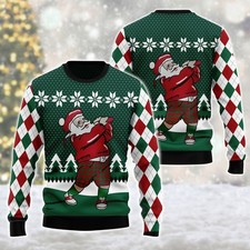 Funny Santa Claus Plays Golf Ugly Christmas Sweater, Funny Santa Xmas Sweatshirt
