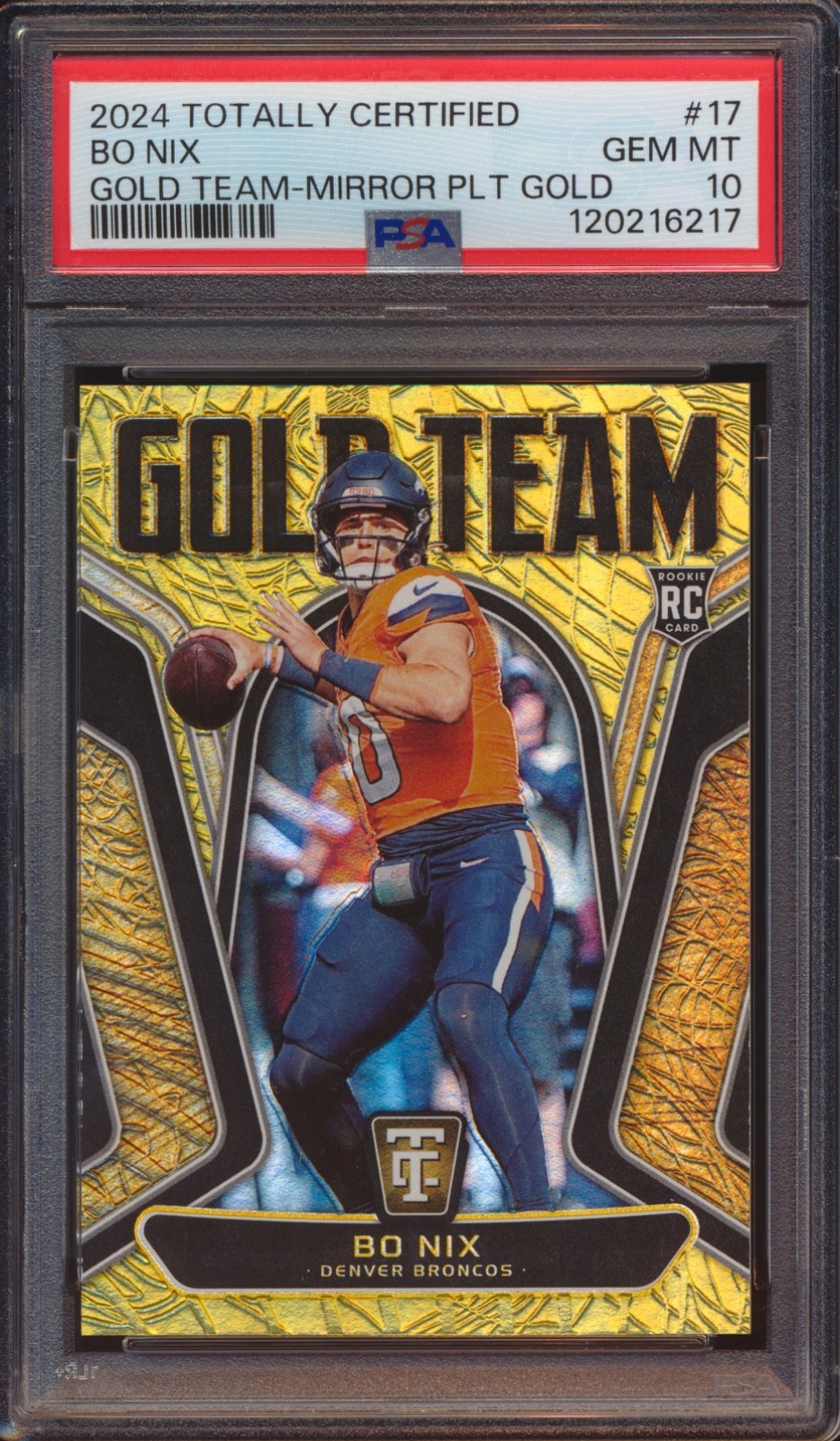 Bo Nix Panini Totally Certified Gold Team #17 Mirror Platinum Gold