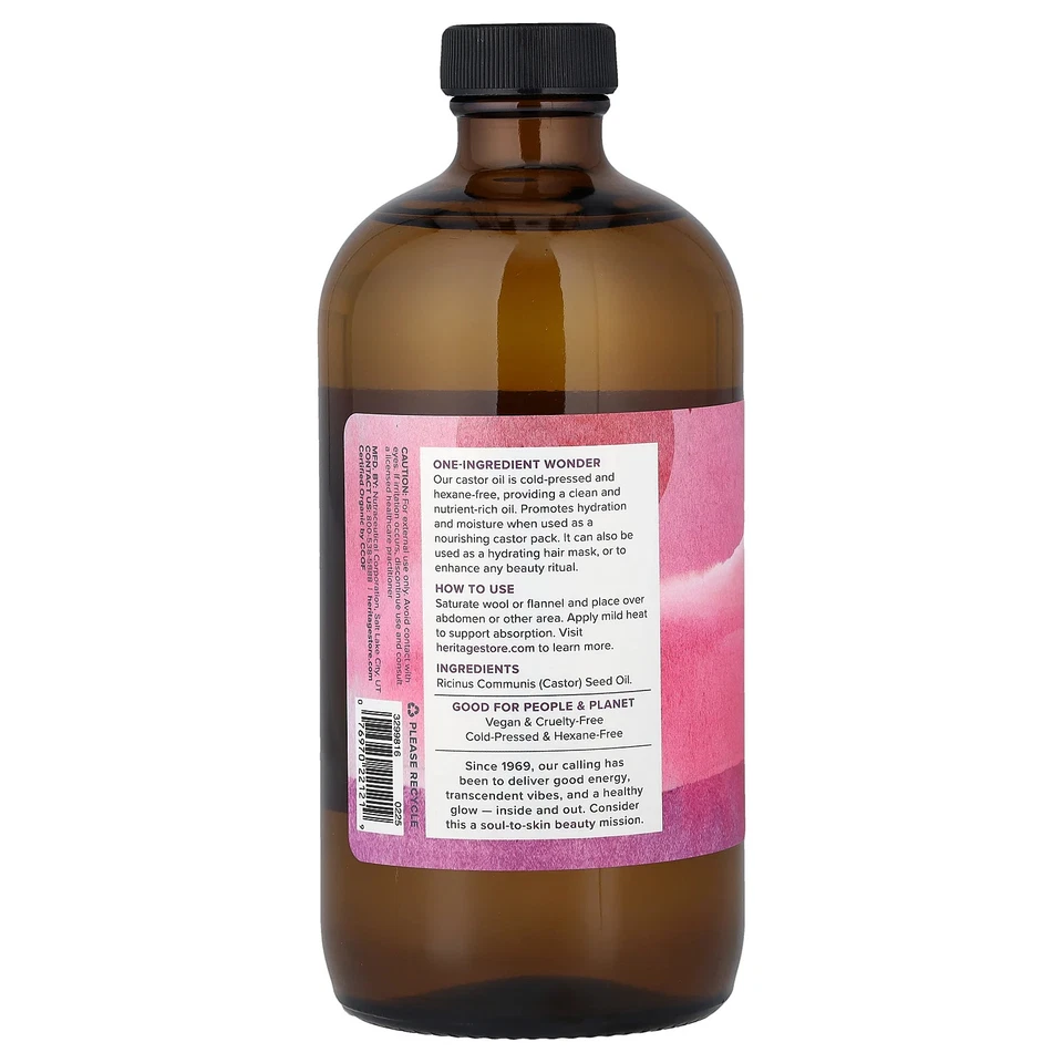 Aceite de ricino orgánico Heritage Store 16 fl oz 480 ml libre de crueldad, ecológico, Foto 2 de 3