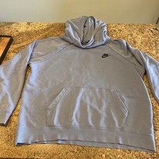 Nike Sportswear Women's Essential Funnel Neck Hoodie Sweatshirt Size L Blue/Gray