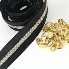 5 Light Gold Nylon Coil Zippers by the Yard 10 Yards Black