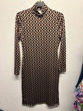 SHEIN Geometric gold and black Print Roll Neck Midi Dress – Size L