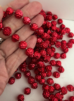 Vtg 10 Ft Red PEBBLED Popcorn Textured Xmas Bead Tree GARLAND Shiny PLASTIC