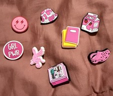 8pc Pink Girl Power School Days Shoe Charms For Croc Shoes