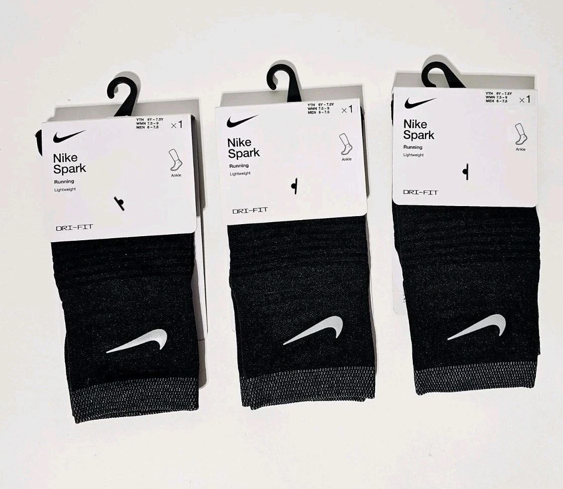 3pr Nike Spark Lightweight Ankle Socks Black Men's 6-7.5 Wmns 7.5-9 DA3588-010